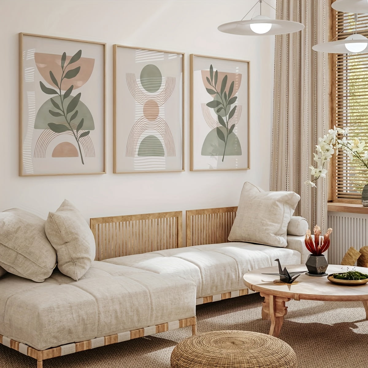 3pcs Boho Chic Wall Art Set Sage Green & Blush Pink, MidCentury — free download