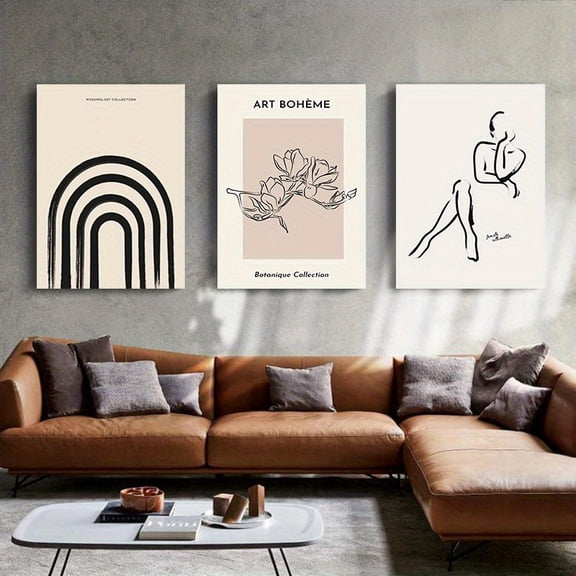 3pcs Boho Wall Art Minimalist Abstract Canvas Painting Modern Aesthetic Neutral Black Art Woman Silhouette Matisse Posters for Bedroom Living Room Office Bathroom Wall Decor Unframed