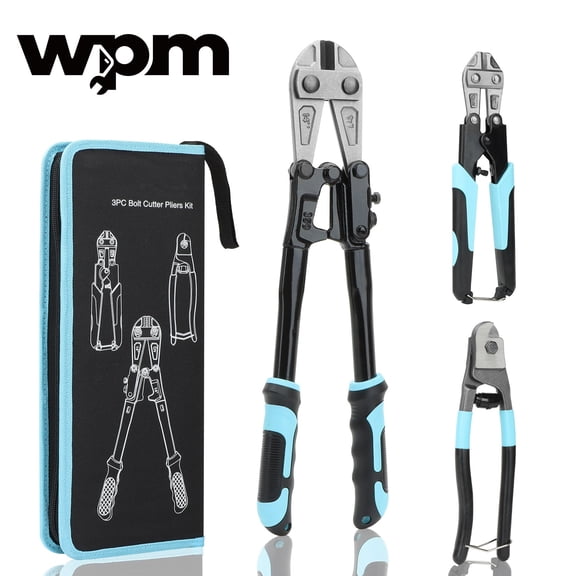 3pcs Bolt Cutters Set - 14" Heavy Duty + 8" Mini + 8" Wire Rope Cutter, Ergonomic Handle, Efficient Leverage for Cutting Locks/Chains/Iron Wire, with Carrying Case