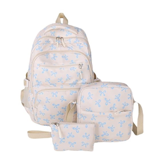 3pcs Bow Backpack for Women, 2025 New Bow Backpack Bags Set, Cute Kawaii Preppy Backpack Set, Coquette Nylon Backpack With Bow Pattern (Blue)