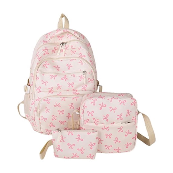 3pcs Bow Backpack for Women, 2025 New Bow Backpack Bags Set, Cute Kawaii Preppy Backpack Set, Coquette Nylon Backpack With Bow Pattern (Pink)