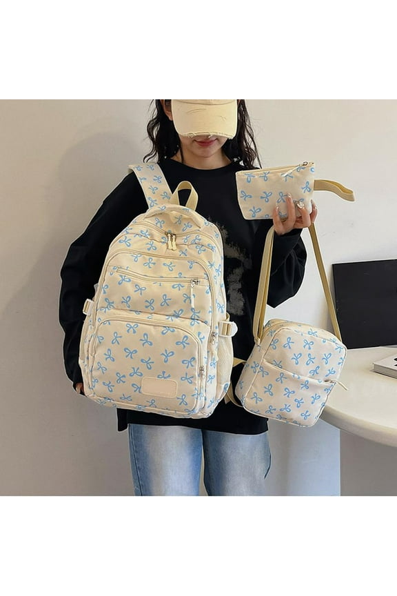 3pcs Bow Backpack for Women Teen Bow Backpack Cute Shoulder Bag for Daily Use Commute Work Travel School Versatile Carryall Backpack for Women (Blue)