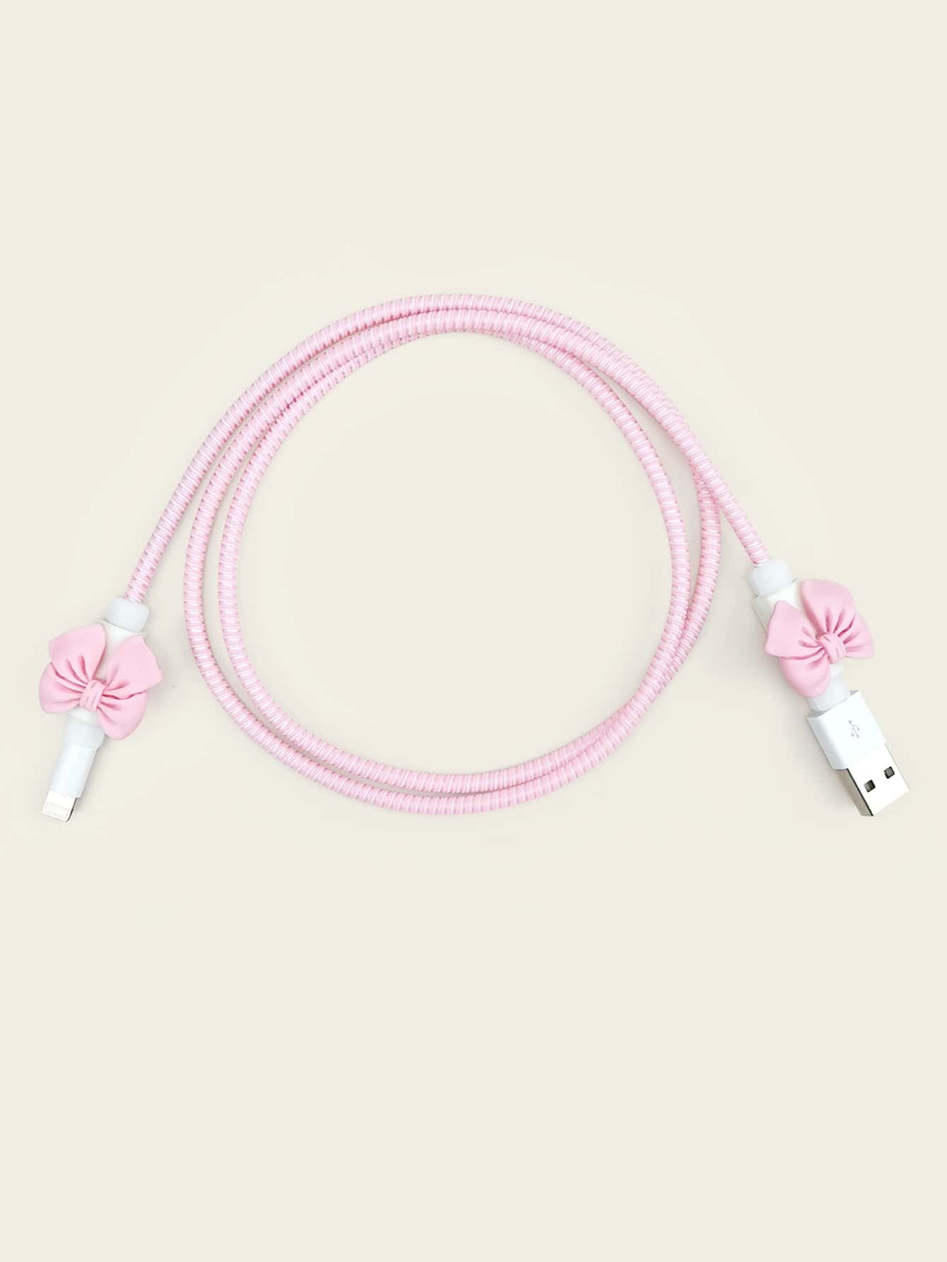 3pcs Bowknot Design Data Cable Wrap Protector Set Pink onesize