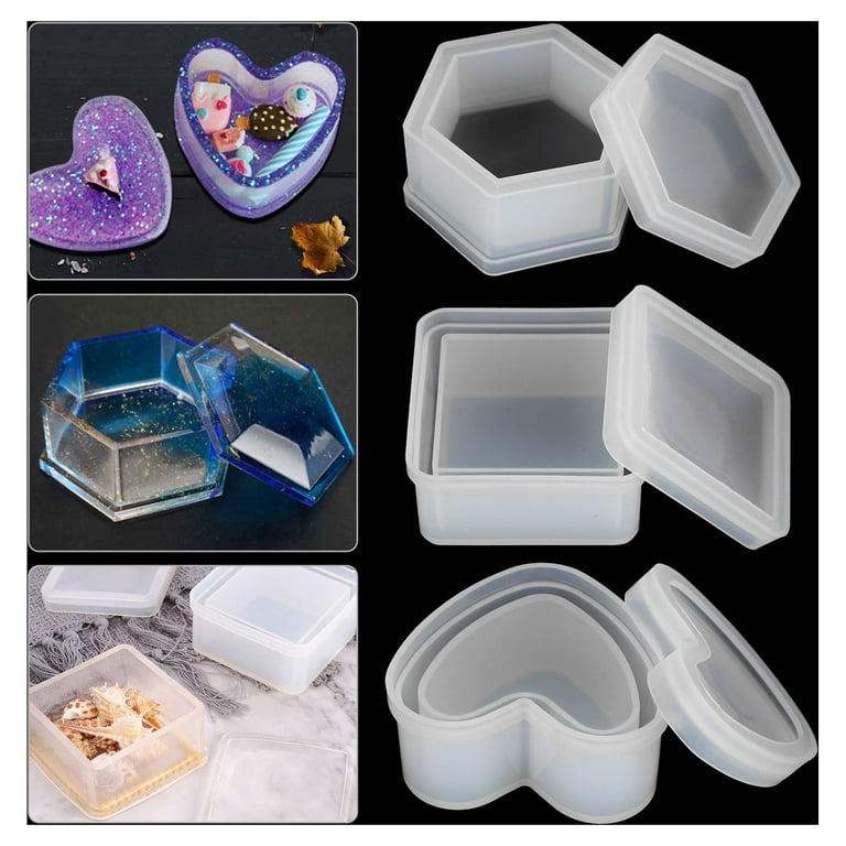 3pcs Box Resin Molds, EEEkit Silicone Resin Molds with Lid, Jewelry Box  Molds with Heart Shape Silicone Resin Mold, Hexagon Storage Box Mold and  Square Epoxy Molds, Jewelry Pendant Box Casting Molds 