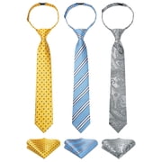 3pcs Boys Pre-Tied Neckties & Pocket Square Set Adjustable Neck Strap Tie for Kids School Boys Ties