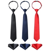 3 Pcs Boys Ties Pre-Tied Adjustable Kids Neckties for Boys Solid Color Ages 8-14 for Wedding School