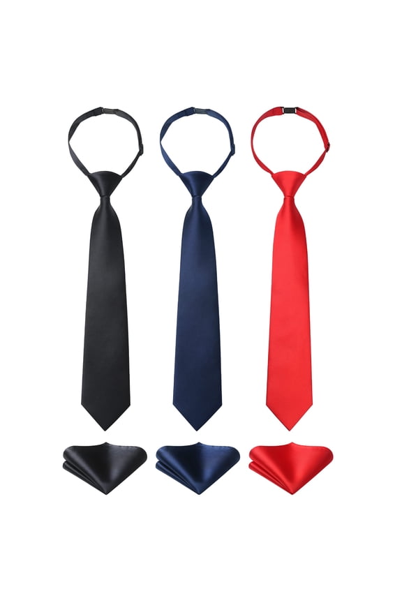 3 Pcs Boys Ties Pre-Tied Adjustable Kids Neckties for Boys Solid Color Ages 4-8 for Wedding School