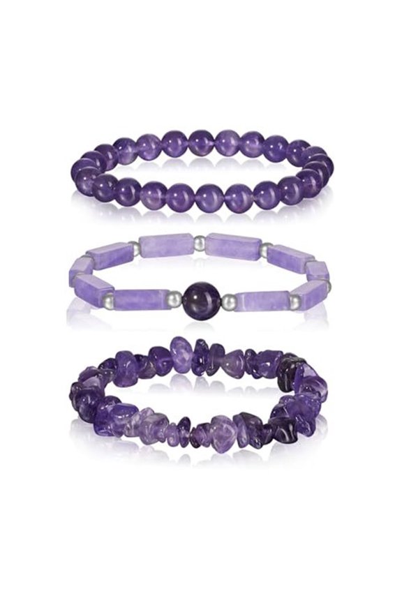 3pcs Bracelet Round Chip Beads Set, Handmade purple Jewelry Gifts for Women ,Simple and versatile fashionable bracelet