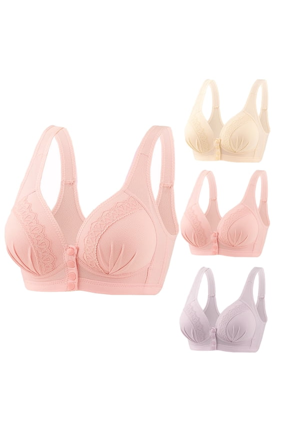 3pcs Bras for Women Wirefree No Rims Comfort Open Closure Button Nursing Bras Ladies Elder Plus Size Full Coverage Push up Bralette