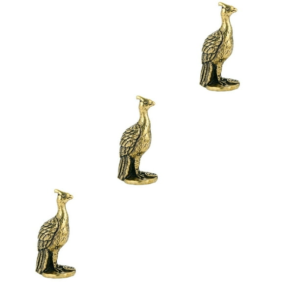 3pcs Brass Peacock-shape Figurine Home Decor Statue Miniature Peacock-shape Sculpture