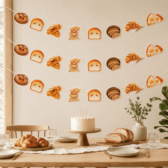 3pcs Bread Party Decorations Garland, Breakfast Bread Party Decorations Bread Hanging Garland Bakery Toast Bread Grain Pre-Strung Garland for Bread Themed Birthday Baby Shower Party Supplies