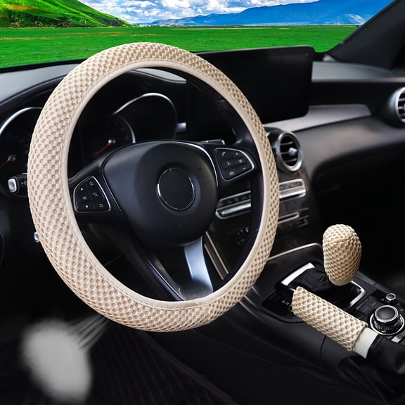 3pcs Breathable 3D Massage Mesh Comfortable Non-Slip Sweat-Absorbing Car Steering Wheel Cover Car Interior Suitable for 14.1-15Inch Women