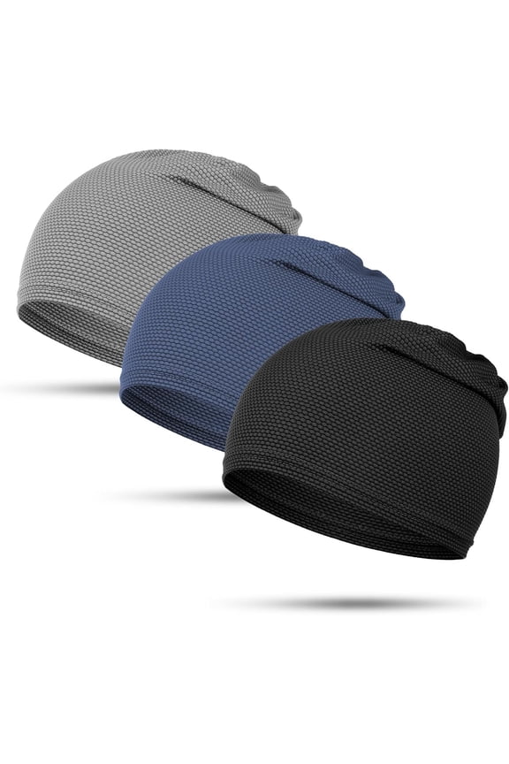 3pcs Breathable Skull Cap for Men and Women, Thin Breathable Mesh Beanie, 3D Mesh Sport Cap for Running, Cycling, Football, Helmet Liner, Black, Gray, Navy