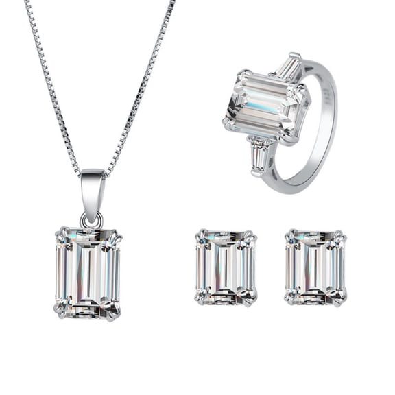 3pcs Bridal Jewelry Sets for Wedding White CZ Sterling Silver Necklace Earrings Rings Women Jewelry Set for Bridesmaid Bride Wife Costume Accessories