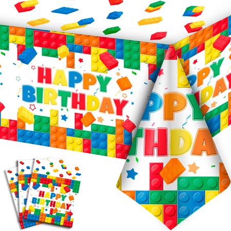 3pcs Building Block Party Tablecloths, Building Block Party Decorations Tablecloths Set - Building Block Party Table Cover for Building Block Birthday Party Supplies