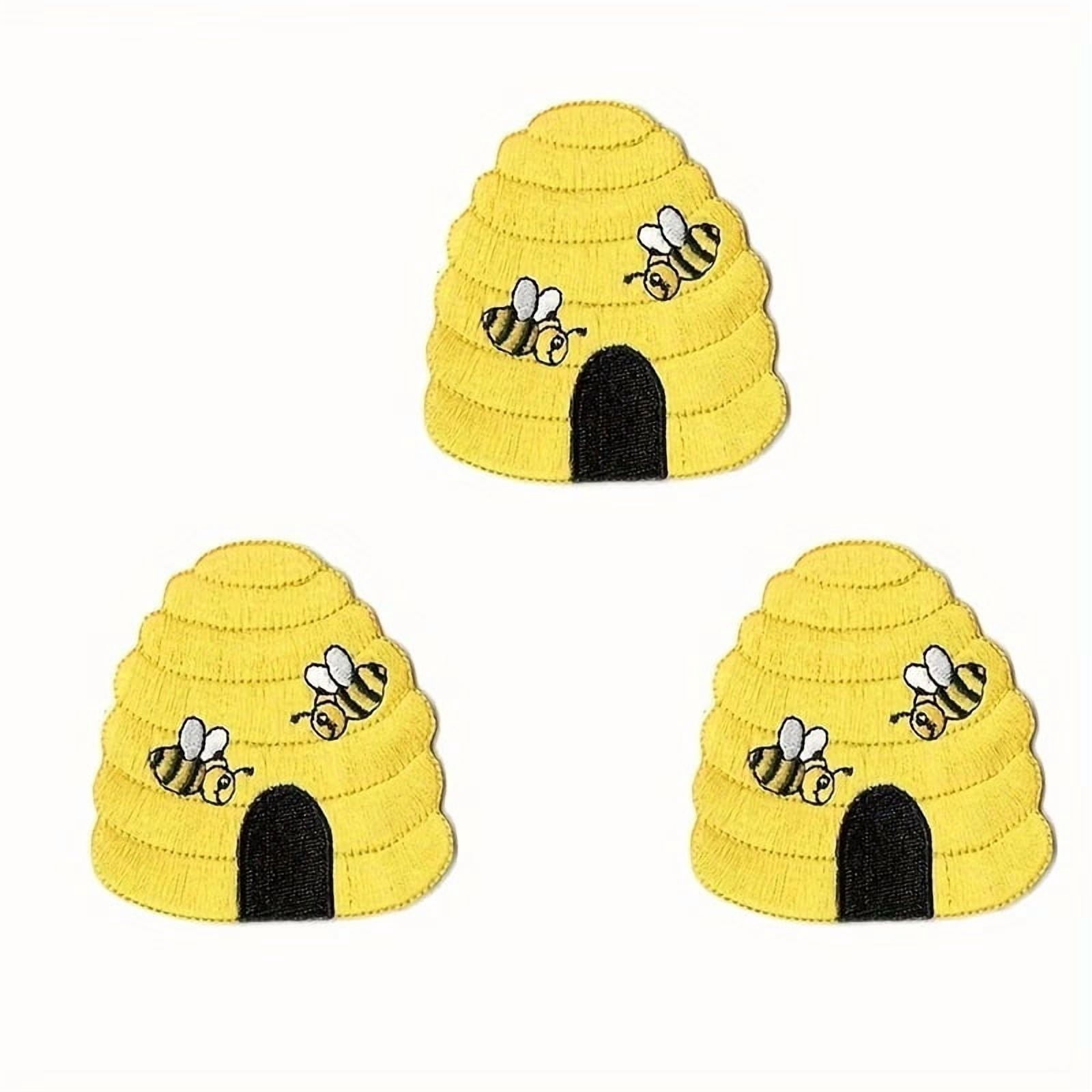 3pcs Bumblebee Honeycomb Embroidered Patch - Iron-On Applique for DIY Clothing and Accessories in Mixed Colors