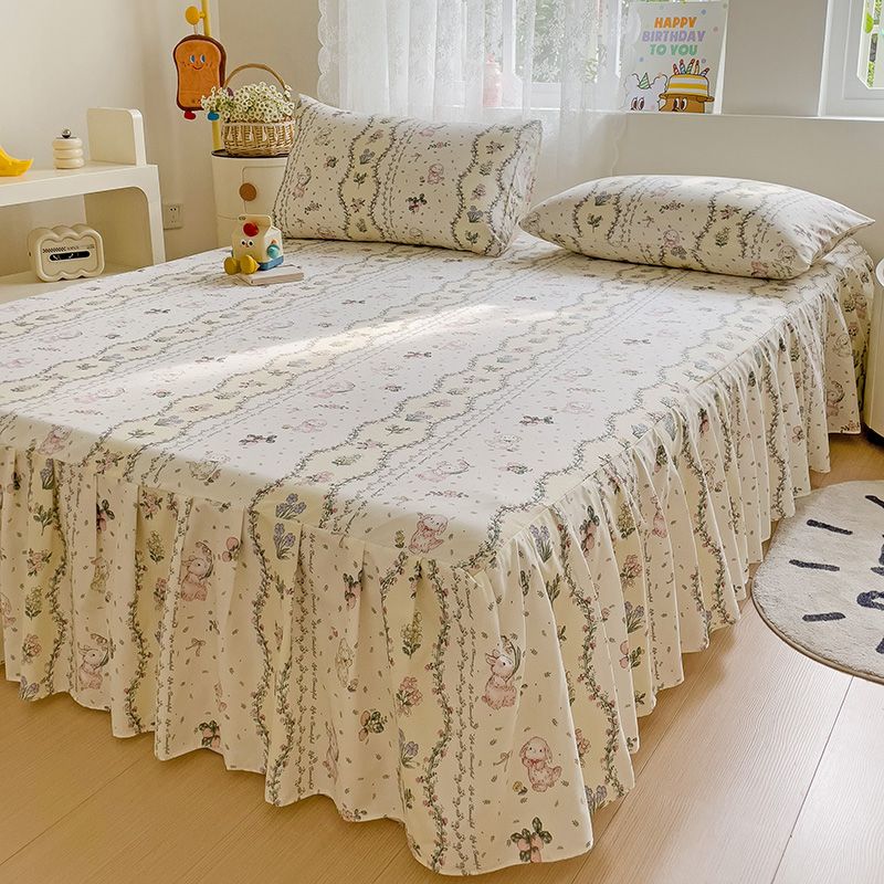 3pcs Butterfly Bed Skirt with Pillowcase Bed Sheet Girls Four Corners