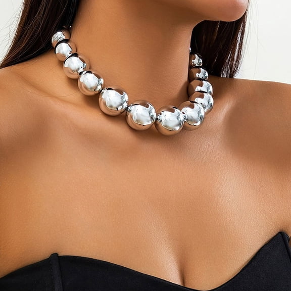 3pcs CCB Chunky Bead Ball Chain Necklaces Jewely for Women Round 13.70 inch(34.8cm)