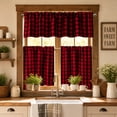 thumbnail image 1 of 3pcs Cafe Curtain Set, One Top Valance and Two Lower Panels, Light Filtering Thermal Window Covering for Kitchen Bathroom Basement Laundry Room and Small Windows, B-Wine, 1 of 9