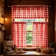 thumbnail image 1 of 3pcs Cafe Curtain Set, One Top Valance and Two Lower Panels, Light Filtering Thermal Window Covering for Kitchen Bathroom Basement Laundry Room and Small Windows, B-Red, 1 of 9