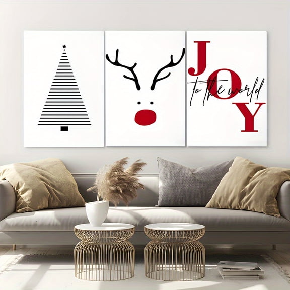 3pcs Canvas Christmas Wall Art Winter Scenery Pictures Festive Decorations Printed on Canvas Framed Easy to Hanging for Living Room Bedroom Perfect for Room Decor