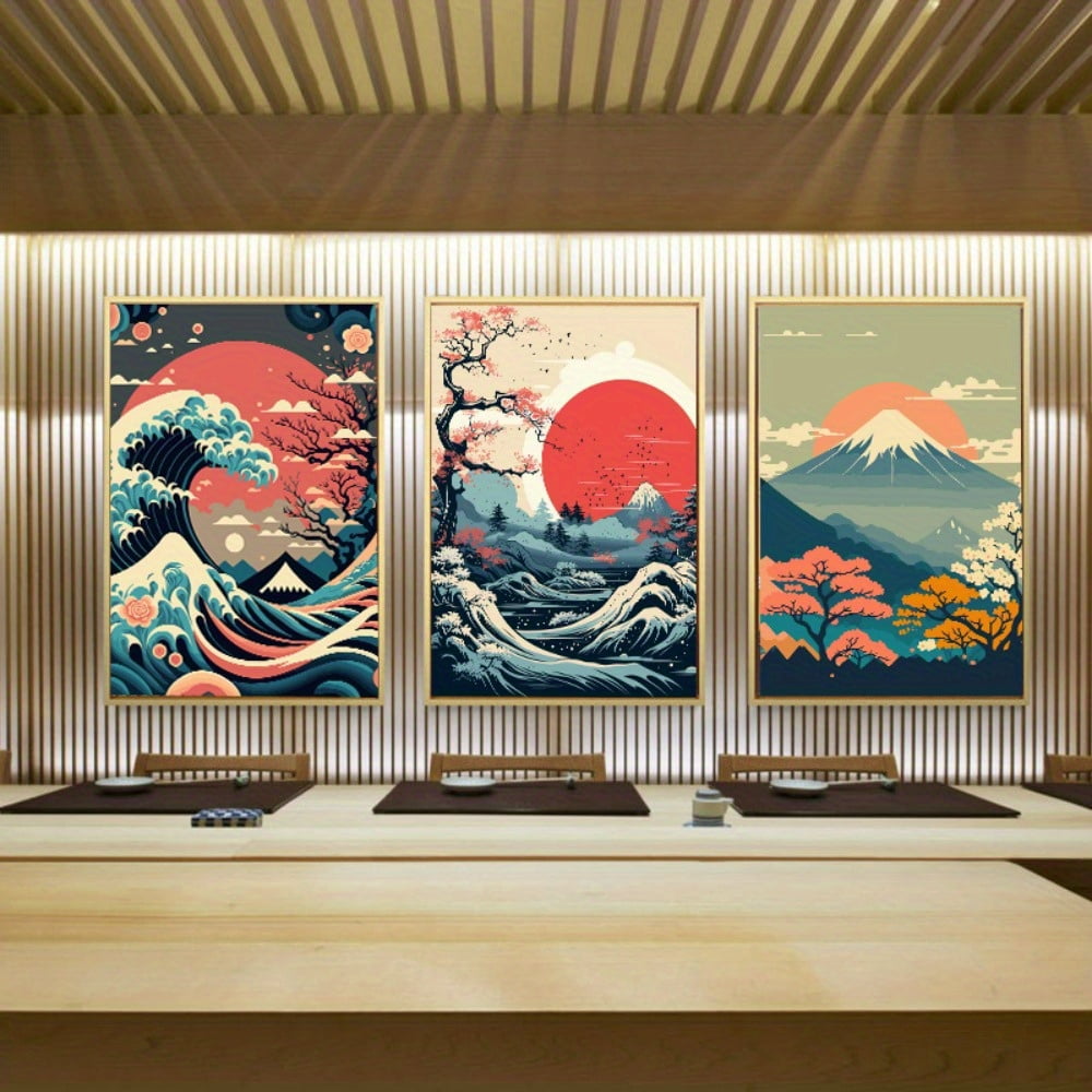 3pcs Canvas Poster, Vintage Art, Japanese Nature Landscape Wall Art ...