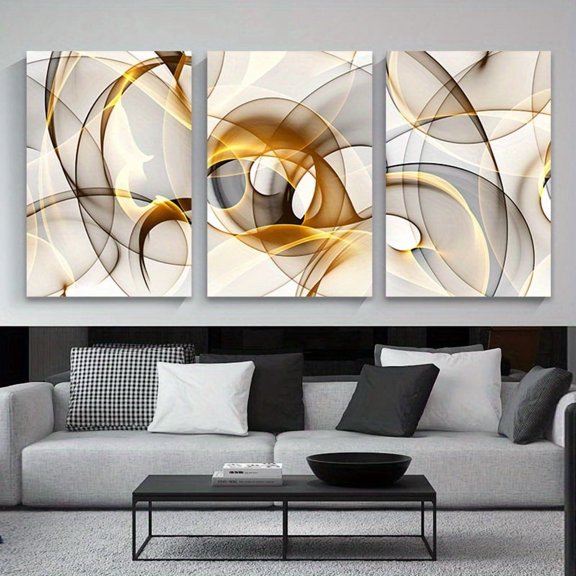 3pcs Canvas Wall Art, Cuadros para Sala, Modern Abstract Gold Brown Swirl Picture, Framed Wall Art, Wall Decor for Bedroom, Wall Decor Living Room, Living Room Decor, Home Decor, Room Decor Aesthetic