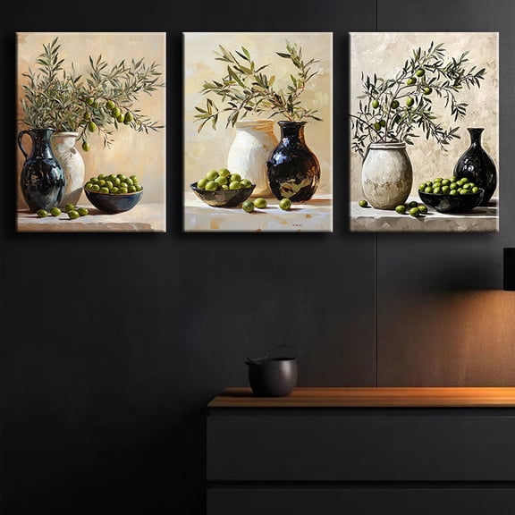 3pcs Canvas Wall Art, Cuadros para Sala, Vintage Olive Branch and Vase Picture, Framed Wall Art, Wall Decor for Bedroom, Wall Decor Living Room, Living Room Decor, Home Decor, Room Decor Aesthetic