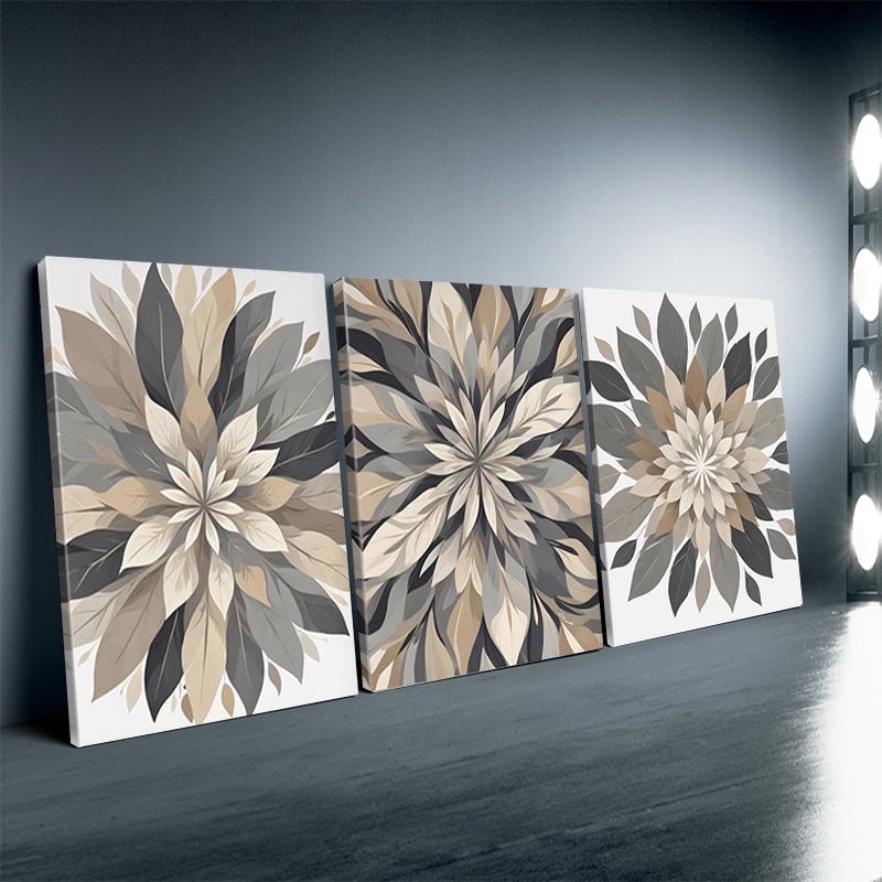 3pcs Canvas Wall Art for Living Room, Modern Abstract Floral Mandala ...