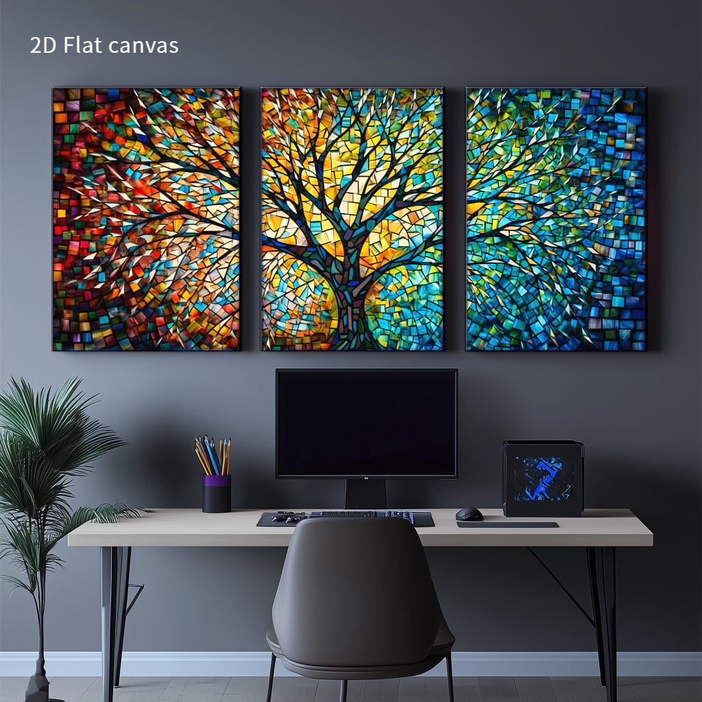 3pcs Canvas Wall Art for Living Room, Stained Glass Tree of Life ...