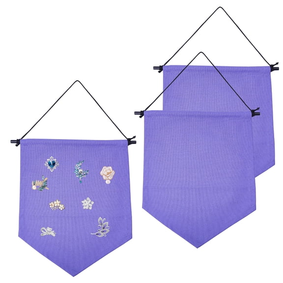 3pcs Canvas Wall Hanging Brooch Jewelry Banner Holder for Badge Storage with Hanging Cord Rectangle Slate Blue 470mm