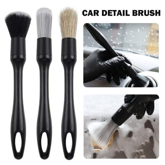 3pcs Car Detailing Brushes Set Soft Auto Detailing Brush Kit Interchangeable Different Sized Car Detail Cleaning Tool Reusable Car Detailing Brush for Car Interior Exterior Wheels