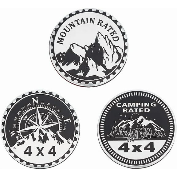 3pcs Car Emblem Aluminum Self-Adhesive Car Decal 3D Mountain Compass Style Badge Sticker Decorative Car Badge Emblem Stickers Automotive Badge Decals Compatible with Vehicles Trucks for DIY
