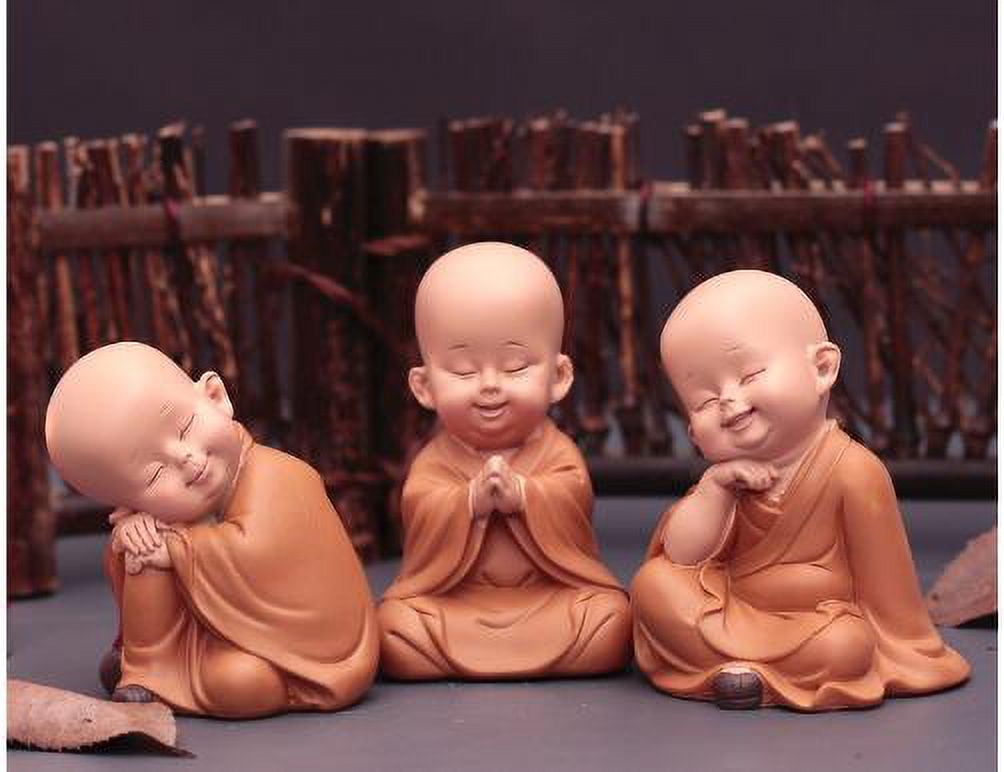 3pcs Car Monk Ornaments Resin Monk Statues Buddhism Figure Auto