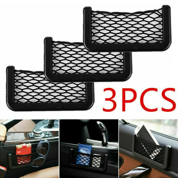 3pcs Car Organizers Mesh Storages Bags Nets Pockets Phones Holders Nets Auto Seat Sides Interior Back Sundries Pockets Holders