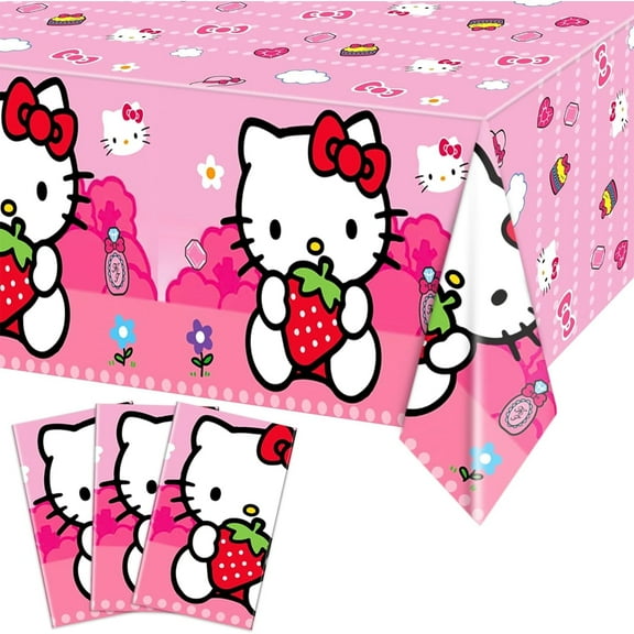 3pcs Cartoon Anime Rectangular Tablecloths Hello Kitty Plastic disposable tablecloth decorations for boys and girls party decoration supplies 70.8x42.5inch