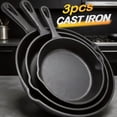 thumbnail image 1 of 3pcs Cast Iron Skillet Pan Set - HEAVY-DUTY Uncoated Cookware Suitable for Steak, Eggs, & Searing - Even Distribution, Indoor/Outdoor Use - No Non-Stick Coating, Hand Wash Only (3pcs Pans), 1 of 10
