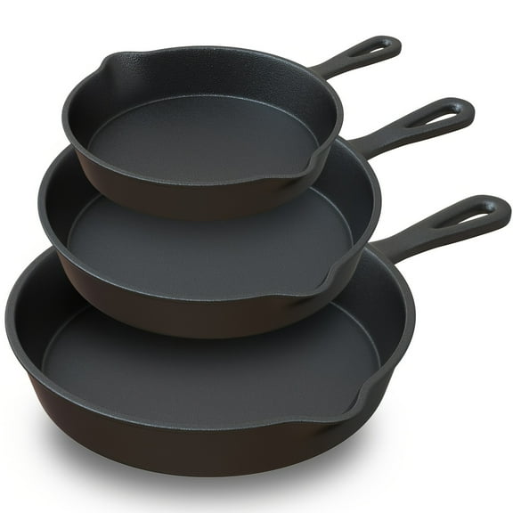 3pcs Cast Iron Skillet Set 6", 8", 10" Pre-Seasoned Pans for Indoor & Outdoor Cooking Perfect for Steaks, Eggs, Cornbread, and Desserts