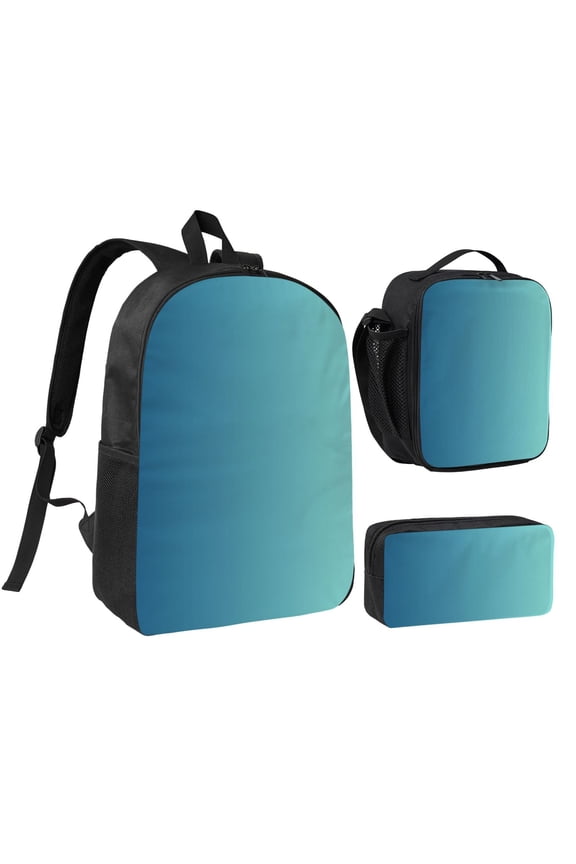 3pcs Casual Daypack 17 Inch Backpack Set Bookbag+Pencil Case+Lunch Bag Combination For Travel Work Camping Blue Green Gradient