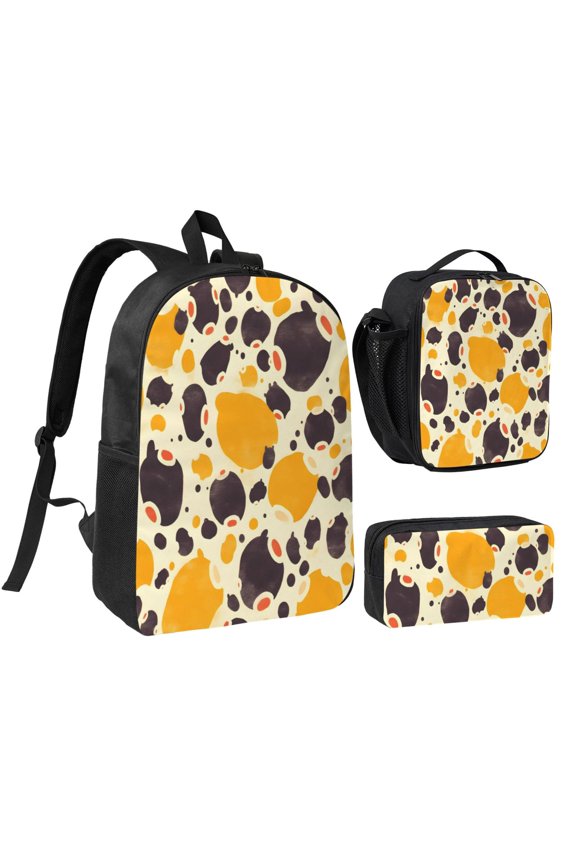 3pcs Casual Daypack 17 Inch Backpack Set Bookbag+Pencil Case+Lunch Bag Combination For Travel Work Camping Milk Cow Print Style Sienna_3