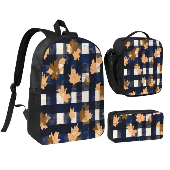 3pcs Casual Daypack 17 Inch Backpack Set Bookbag+Pencil Case+Lunch Bag Combination For Travel Work Camping Plaid Fall Camo Royalblue_1