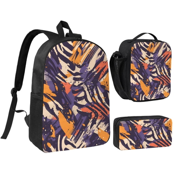 3pcs Casual Daypack 17 Inch Backpack Set Bookbag+Pencil Case+Lunch Bag Combination For Travel Work Camping Tiger Print Style Mediumpurple_2