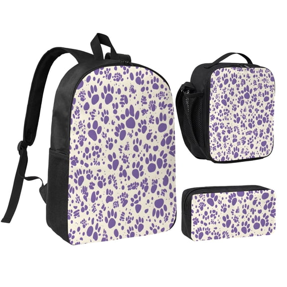3pcs Casual Daypack 17 Inch Backpack Set Bookbag+Pencil Case+Lunch Bag Combination For Travel Work Camping Tiger Print Style Mediumpurple_3