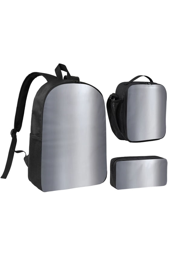 3pcs Casual Daypack 17 Inch Backpack Set Bookbag+Pencil Case+Lunch Bag Combination For Travel Work Camping Silver Metallic Gradient Scratches Titan Steel