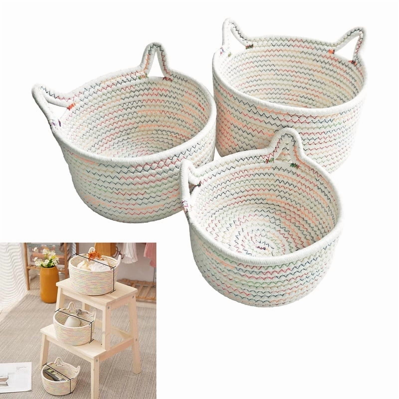 3pcs Cat Basket Storage, Woven Basket Organizer with Ears, Cotton Rope ...