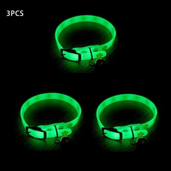 3pcs Cat Collar Glow-In-The-Dark Reflective Pet Collar with Bell for Small Dogs And Cats - Keep Your Pet Safe And Visible At Night Color Random