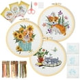 thumbnail image 1 of 3pcs Cat Dog Pattern Embroidery Kit, EEEkit Cross Stitch Practice Set with Hoops, 1 of 6