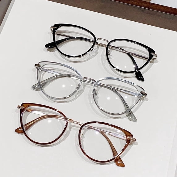 3pcs Cat Eye Reading Glasses for Women Blue Light Blocking Readers PC Frame Magnification 2.5x, grey&black&Champagne