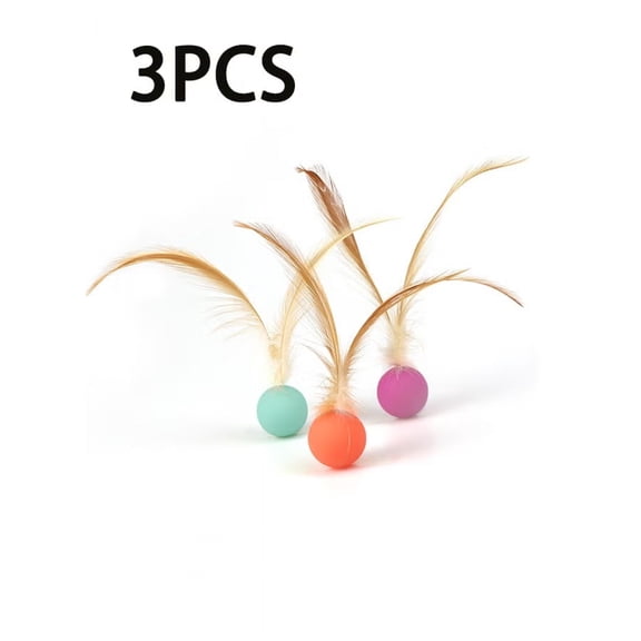 3pcs Cat Toy Balls Anti Bite Cat Toys Bounce Ball with Feather High Rebound Pet Interactive Kitten Toys for Cats Indoor and Outdoor Play Interactive Toys