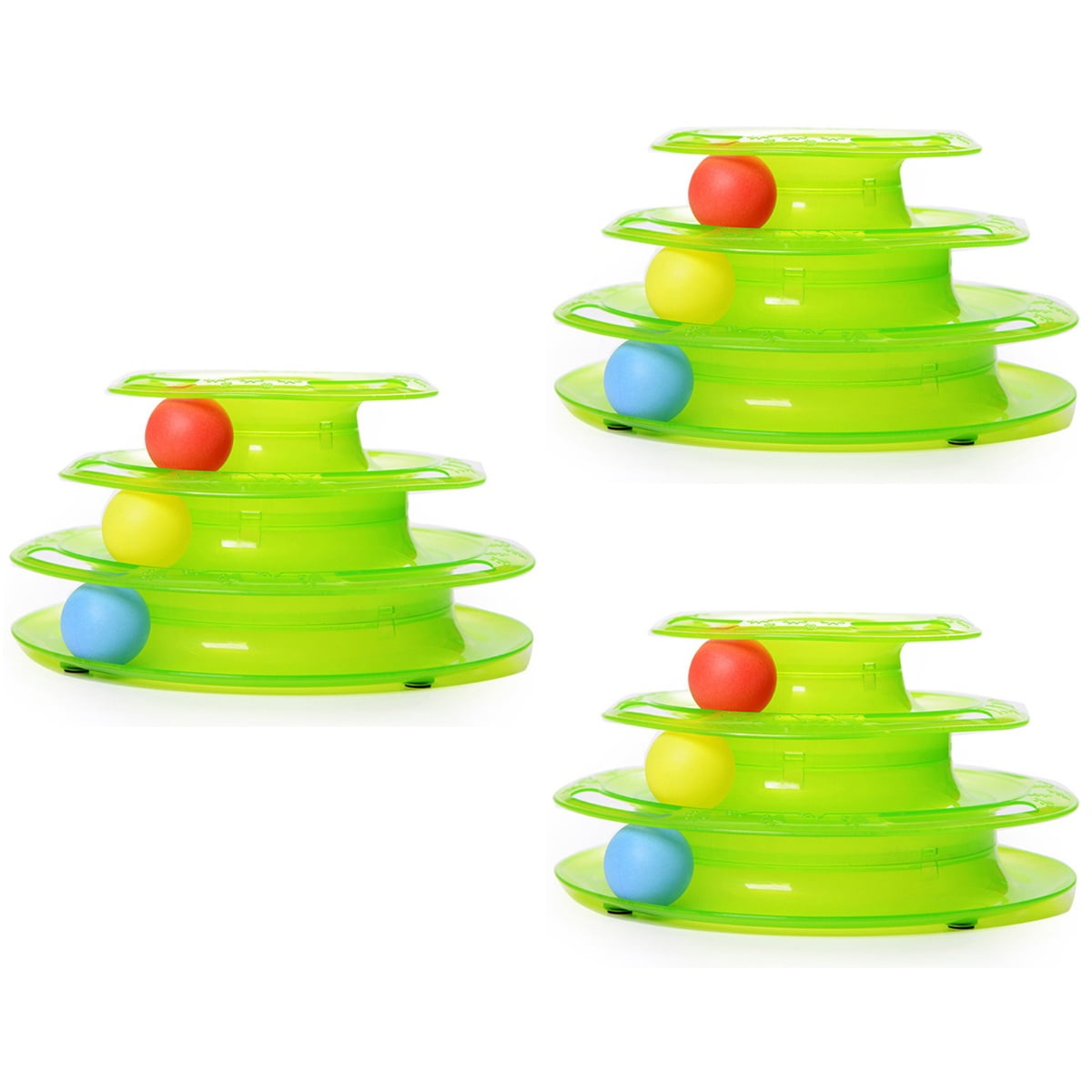 3pcs Cat Toy Three Layers Pet Toys Intelligence Crazy Play Ball Tray Cat Toy (Green)